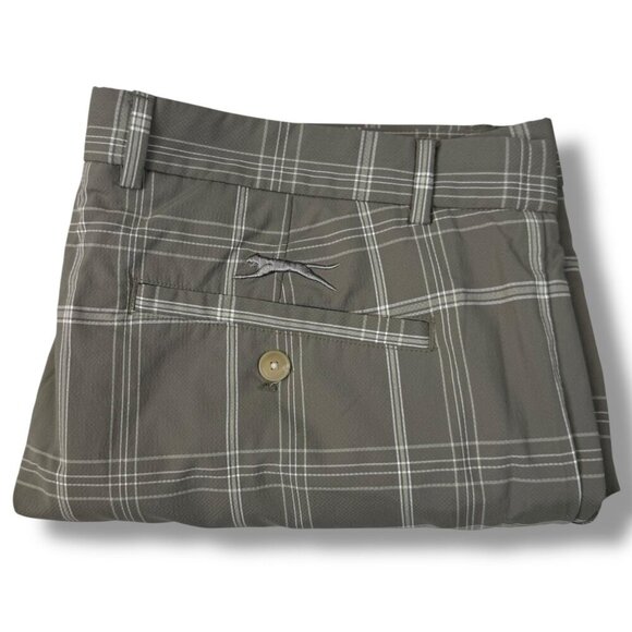 Slazenger Golf Shorts Mens Size 38 Tan Plaid Flat Front Pockets 11" Stretch - Picture 2 of 9